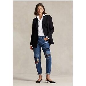 Polo Ralph Lauren Slim Boyfriend Patchwork Plaid Distressed Jeans Blue Size 26
